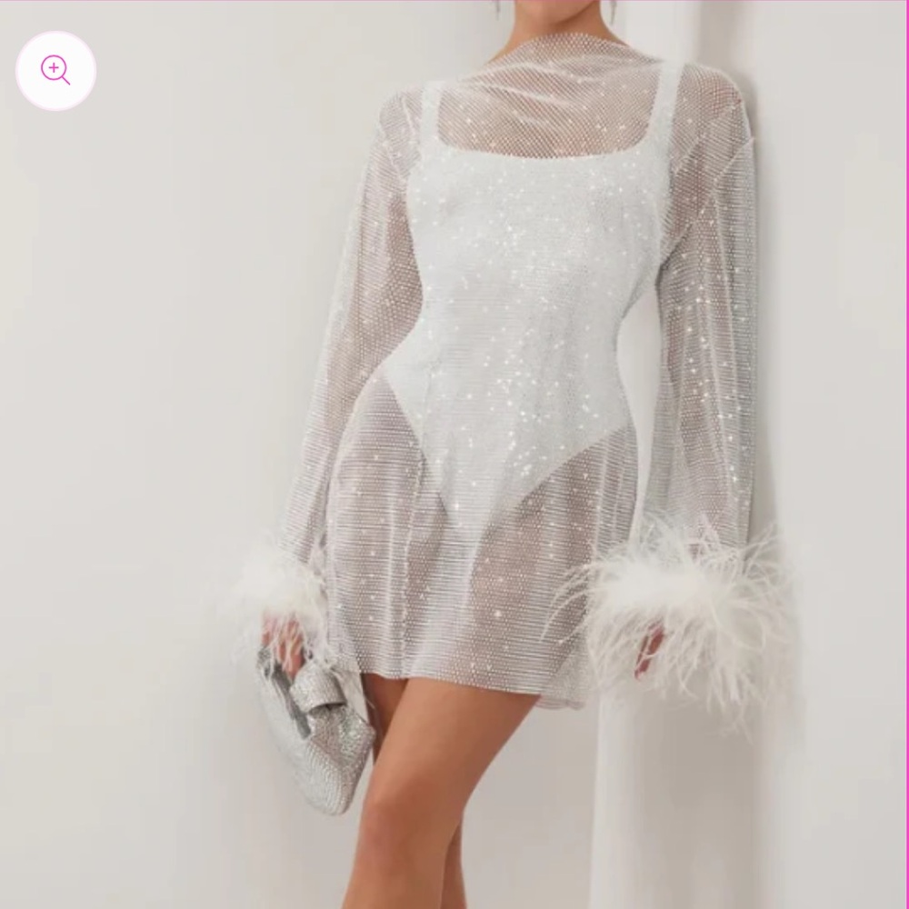 White Crystal Embellished Mini Dress